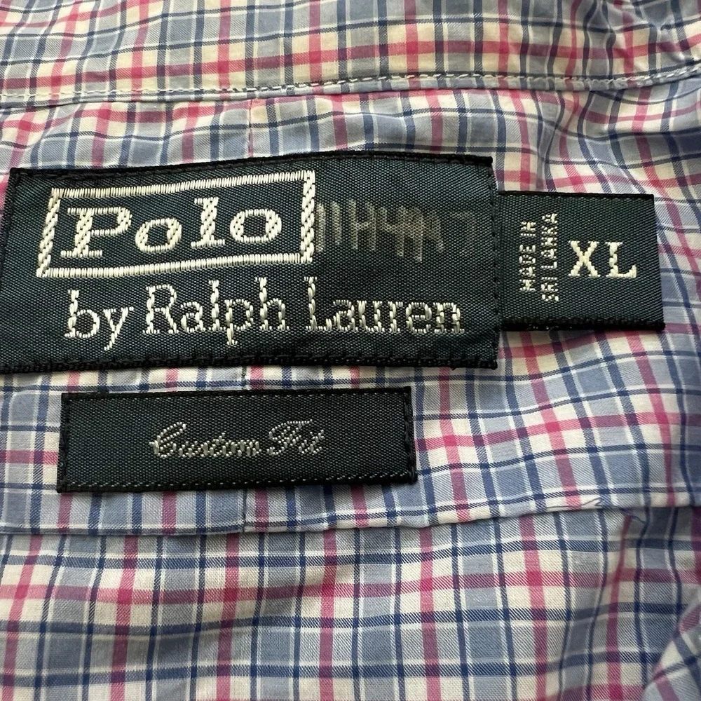Vintage Polo Ralph Lauren Shirt Mens XL Plaid Check Blue Pink Custom Fit Y2K 90s